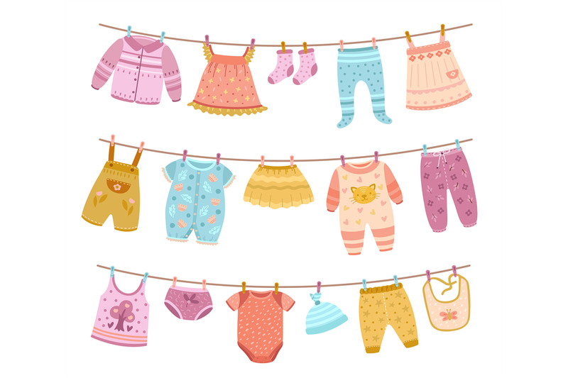 clothes-on-ropes-clothesline-kids-cloth-dry-on-lines-children-skirt