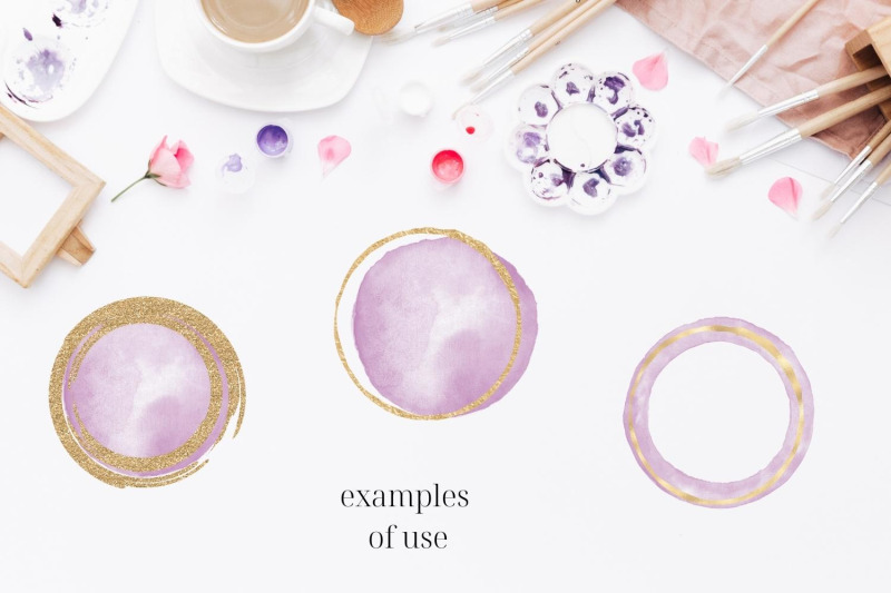 gold-circles-with-violet-watercolor