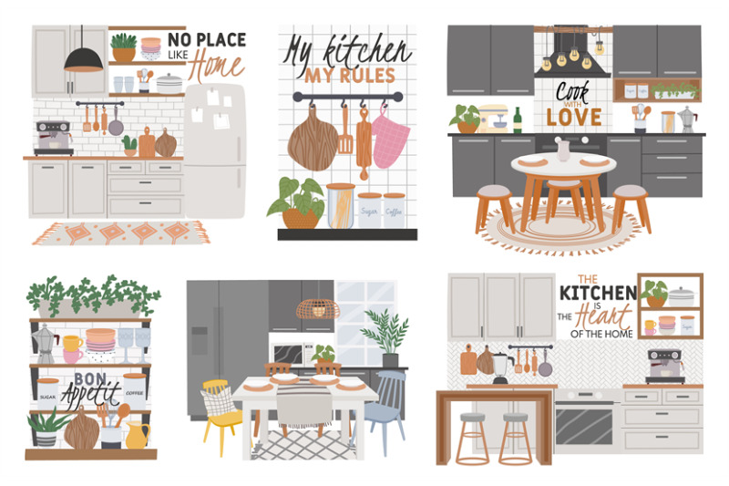 posters-with-cozy-kitchen-room-interiors-and-cook-quotes-kitchens-fur