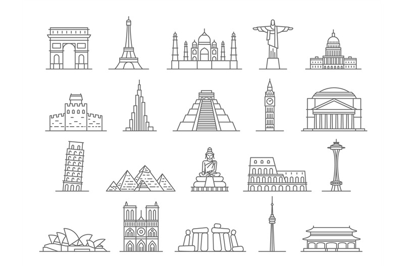 world-landmarks-line-icons-big-ben-eiffel-tower-and-pyramids-europe