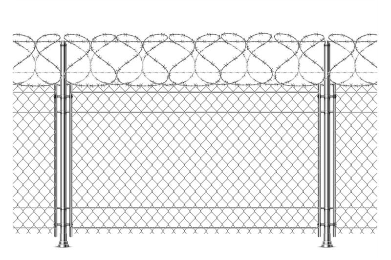 realistic-prison-wall-chain-fence-with-barb-wire-3d-metal-boundary-s