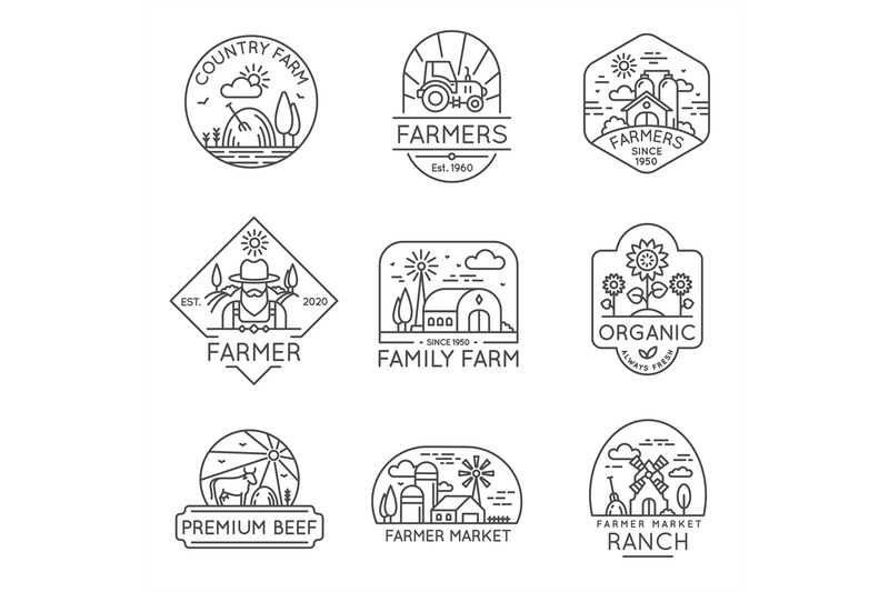 farm-organic-product-line-label-and-logo-with-field-and-barn-fresh-fo