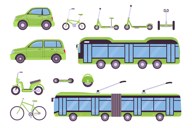 flat-eco-transport-electric-bus-cars-scooter-bicycles-and-board-ur