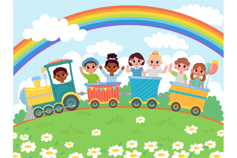 cartoon-kindergarten-happy-kids-ride-on-toy-train-happy-children-sitt