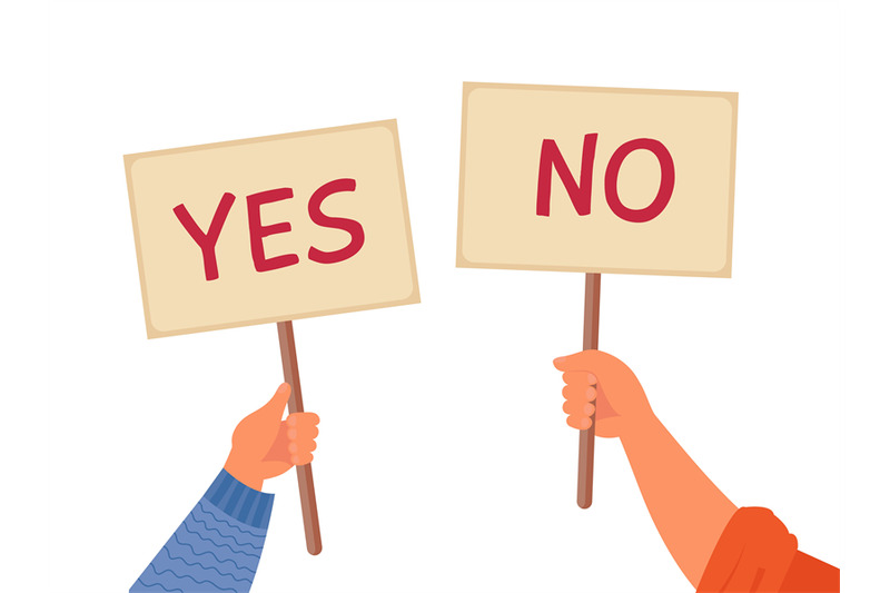 yes-no-banner-isolated-text-placard-hands-hold-right-wrong-message