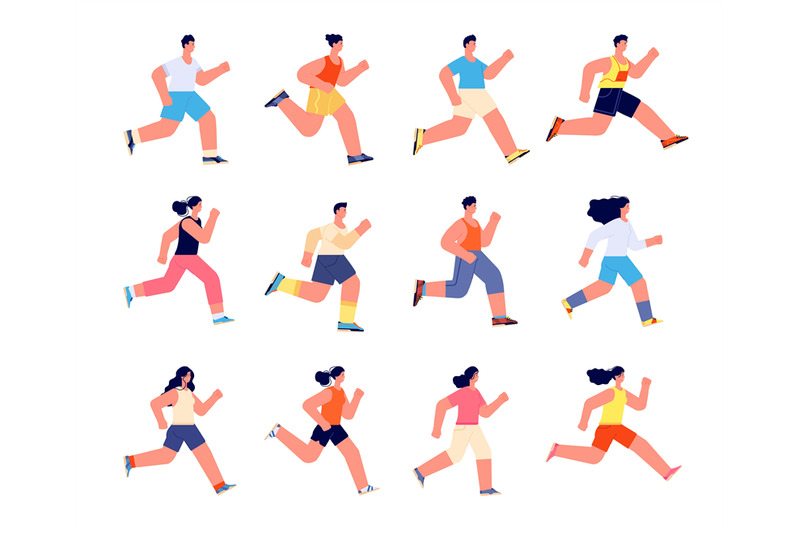 running-athletes-characters-profile-jogger-athlete-man-jogging-isol