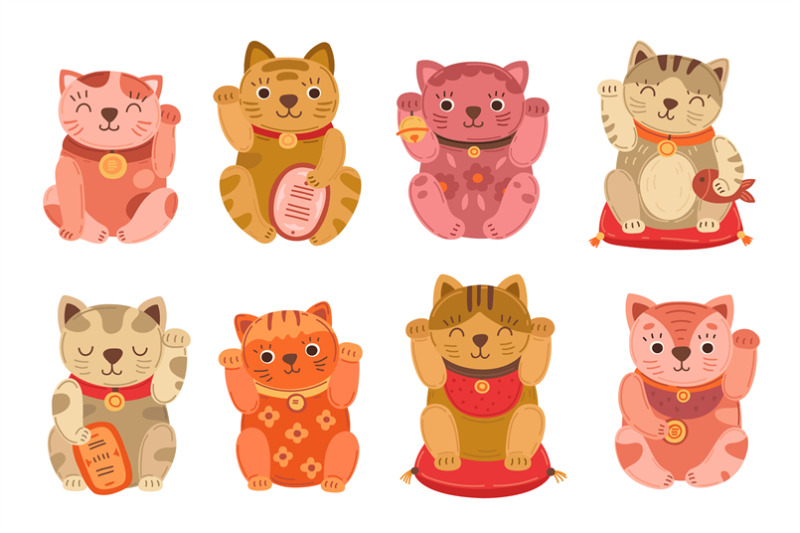 japanese-cats-lucky-japan-cat-isolated-asian-pet-flat-culture-manek