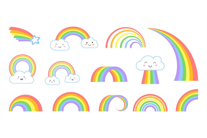 rainbows-cartoon-flat-rainbow-icons-funny-symbol-with-kawaii-face-cl