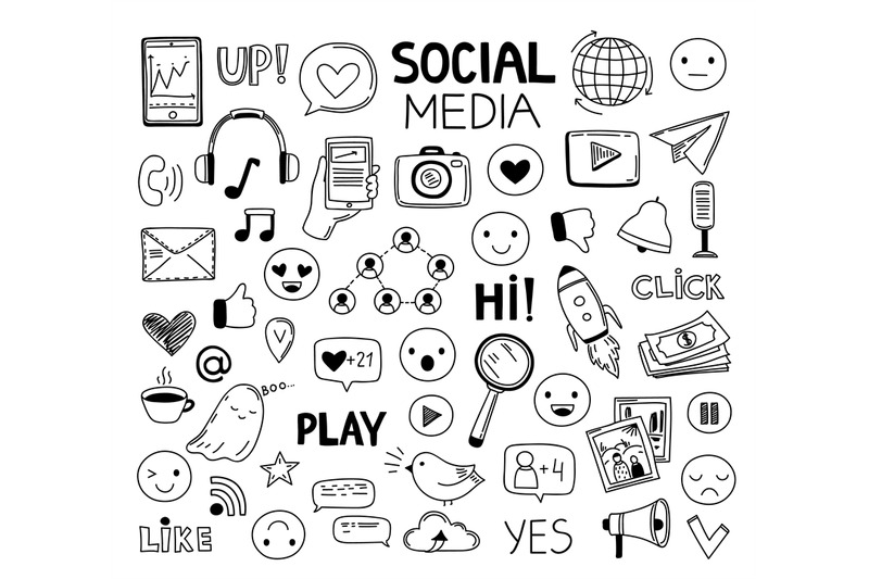 doodle-social-media-icons-drawing-symbols-website-sketch-art-networ