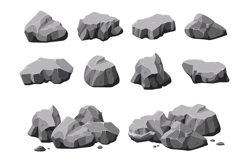 cartoon-natural-stones-boulder-rock-stone-and-rubble-pile-isolated