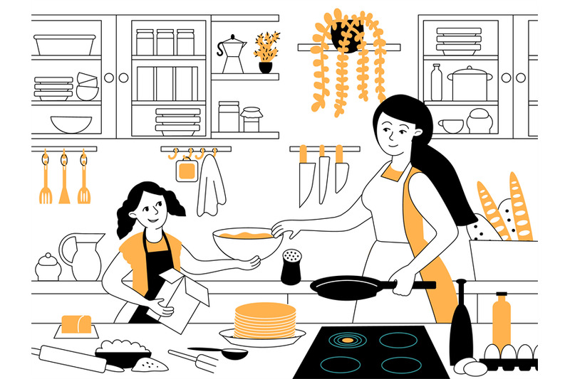 mom-daughter-on-kitchen-mother-cooking-girl-hold-bowl-family-dinner