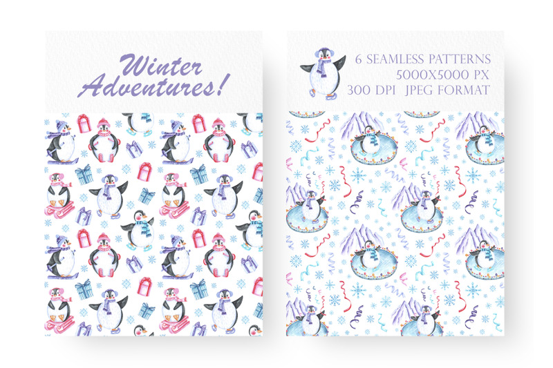 penguin-digital-paper-seamless-pattern-christmas-new-year-winter