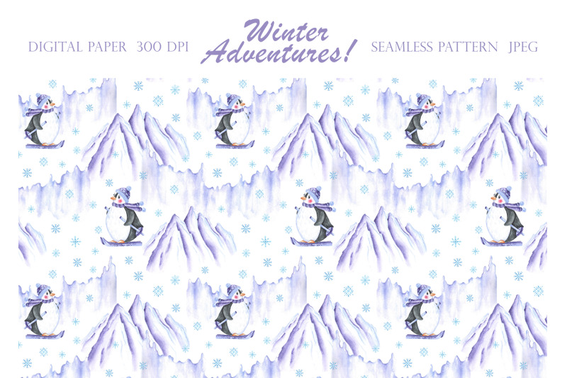 penguin-digital-paper-seamless-pattern-christmas-new-year-winter