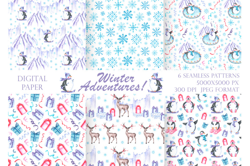 penguin-digital-paper-seamless-pattern-christmas-new-year-winter