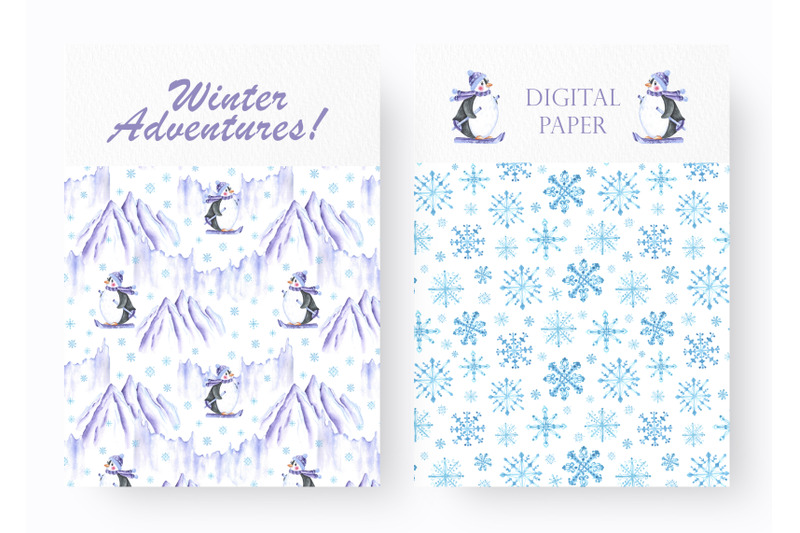 penguin-digital-paper-seamless-pattern-christmas-new-year-winter