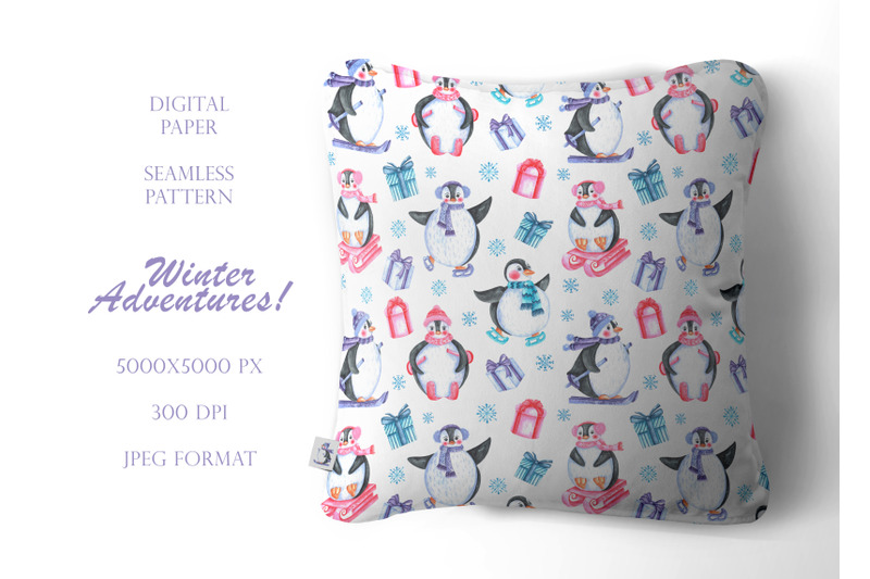 penguin-digital-paper-seamless-pattern-christmas-new-year-winter