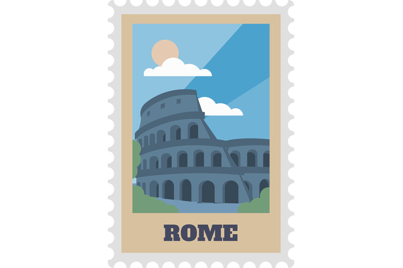 rome-postal-stamp-tag-with-sight-isolated