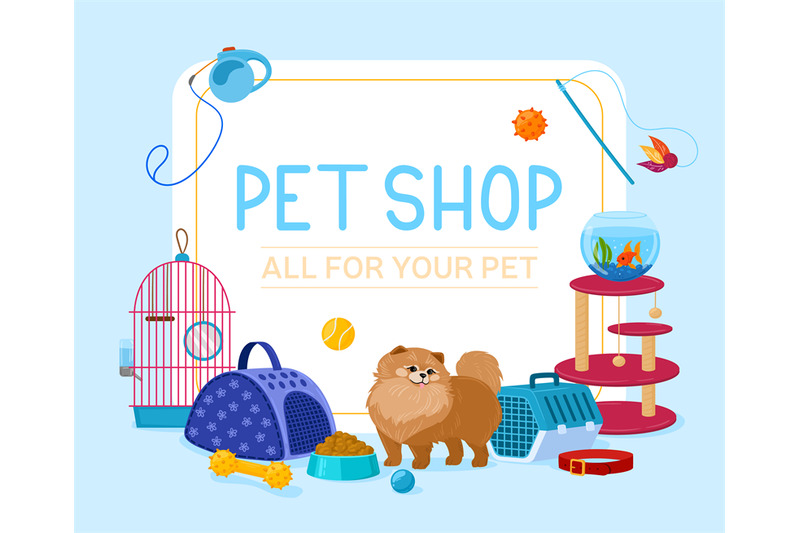 cartoon-pet-shop-accessories-and-equipment-poster-domestic-pet-food