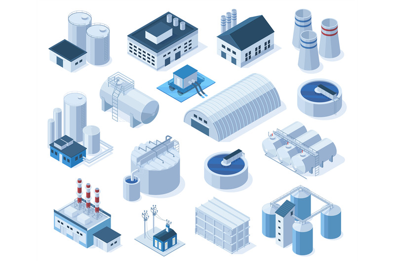 isometric-industrial-factory-buildings-warehouse-water-purification