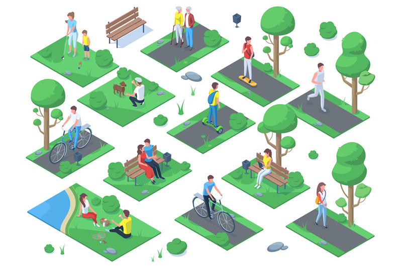 isometric-people-in-city-park-outdoor-activity-picnic-sport-recreati