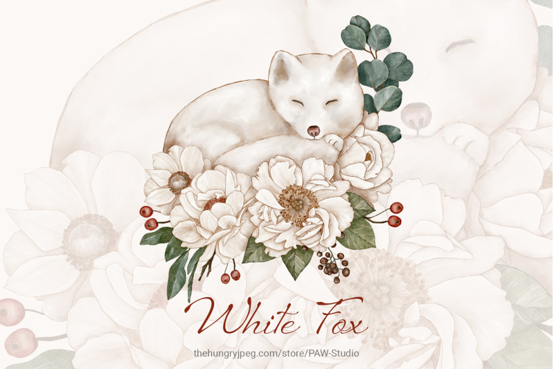 floral-fox-sublimation-watercolor-clipart