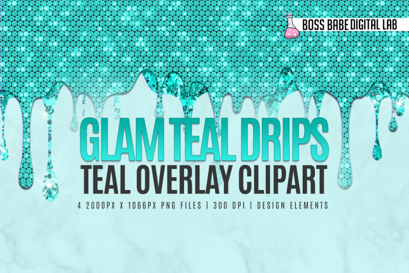 glam-teal-drips-clipart