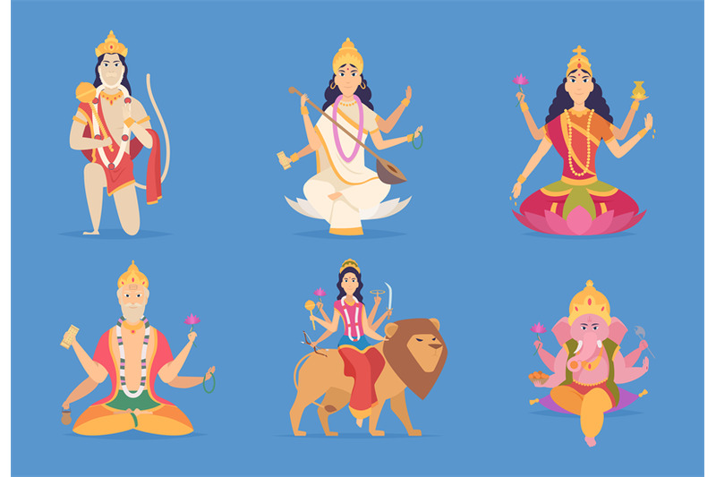 indian-god-ganesha-vishnu-lakshmi-and-saraswati-characters-vector-fan