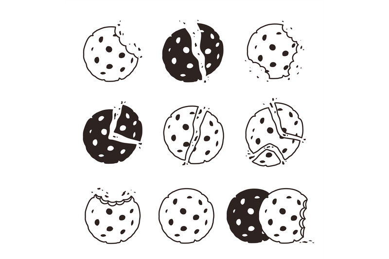 bitten-cookies-crumbs-snack-delicious-biscuits-vector-stylized-desser