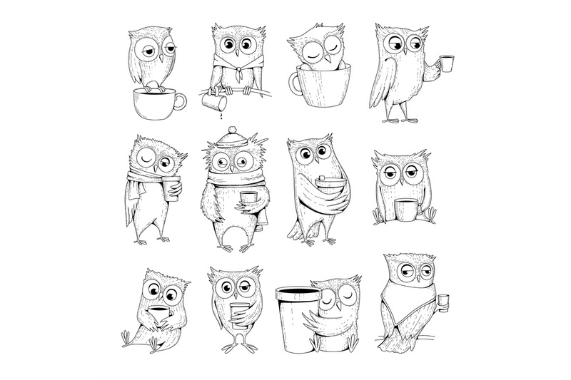 owl-characters-funny-wild-night-birds-with-cup-of-tea-or-coffee-sleep