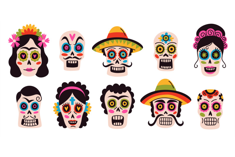 dead-day-skulls-different-decor-mexican-male-and-female-sugar-skulls