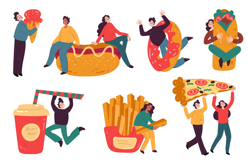 people-with-fast-food-happy-characters-holding-hot-dog-and-donut-fre