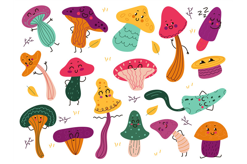 cute-mushrooms-characters-funny-cartoon-forest-fungus-fairytale-anth