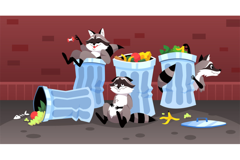 street-garbage-raccoons-eat-food-waste-wild-animal-characters-in-urb