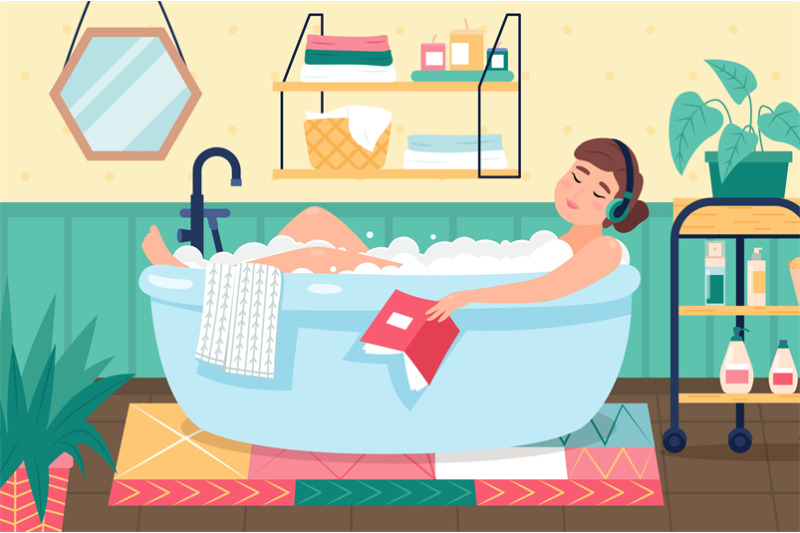 woman-taking-bath-girl-lies-in-bubble-soap-foam-listens-music-with-h