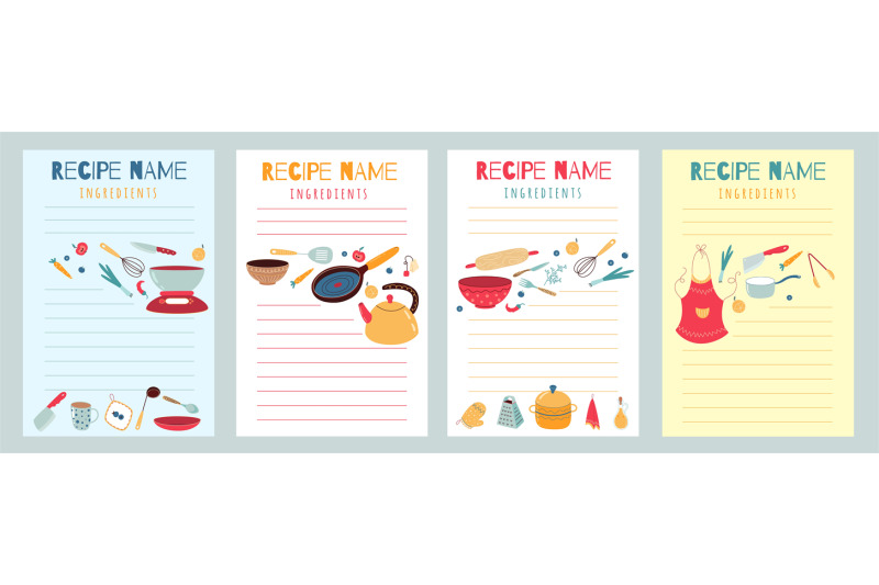 culinary-recipe-cards-cookbook-pages-with-kitchen-elements-and-layout