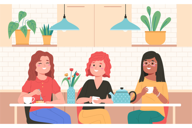 friendly-lunch-girlfriends-have-dinner-in-kitchen-happy-people-group