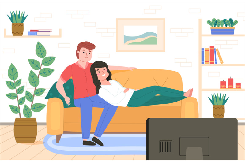 couple-on-sofa-guy-with-girl-watching-movie-together-in-room-interior