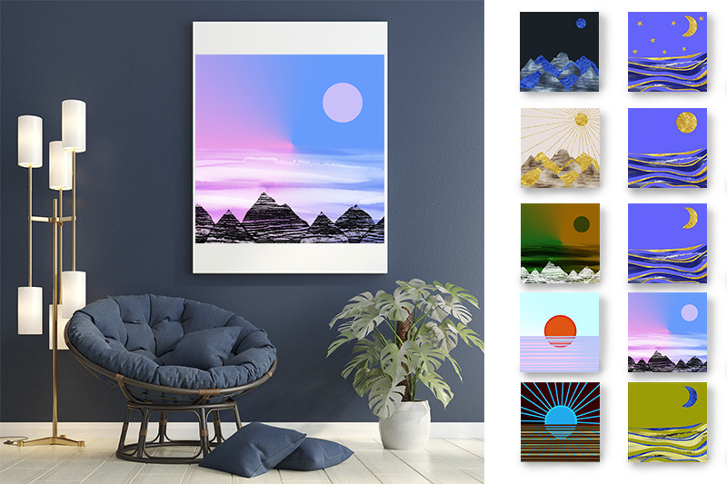 abstract-posters-mountain-landscape-sunset-ornament