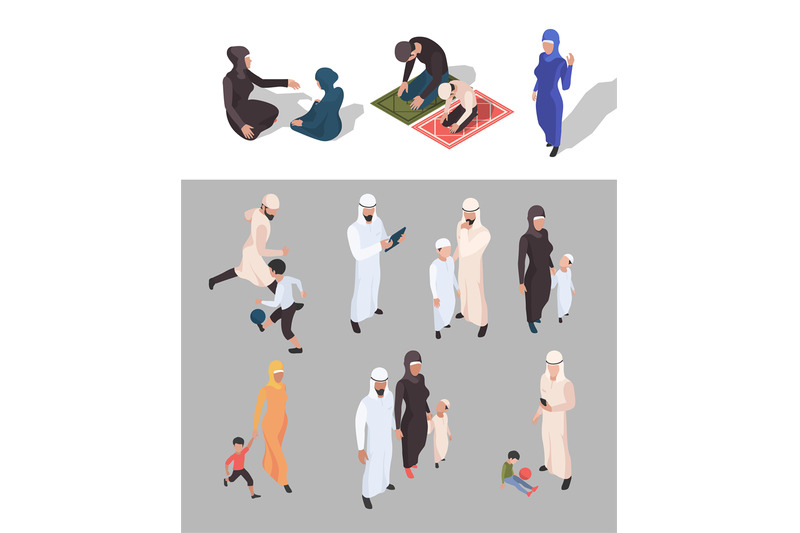 muslim-people-isometric-arab-persons-traditional-big-family-islam-gar