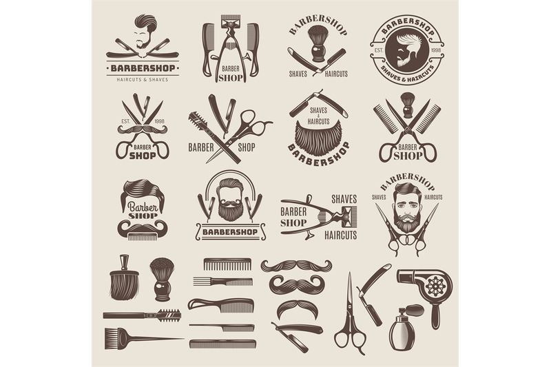 barber-shop-badges-scissors-combs-brush-blade-hair-dryer-recent-vecto