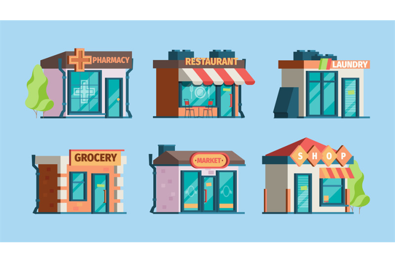 urban-stores-retail-shops-in-city-exterior-facade-front-view-pharmacy