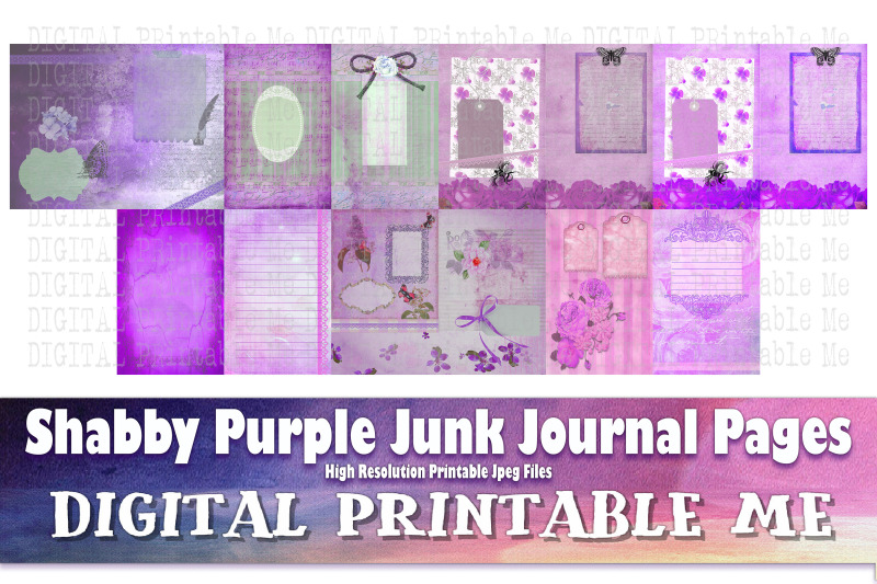 purple-junk-journal-pages-blank-scrapbook-kit-vintage-grunge-lavender
