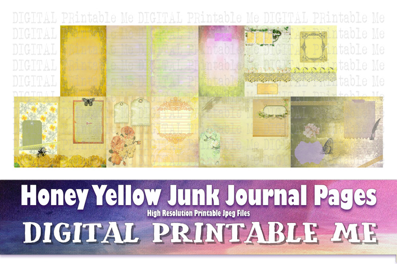 junk-journal-pages-shabby-yellow-cards-warm-gold-scrapbook-kit-vintag
