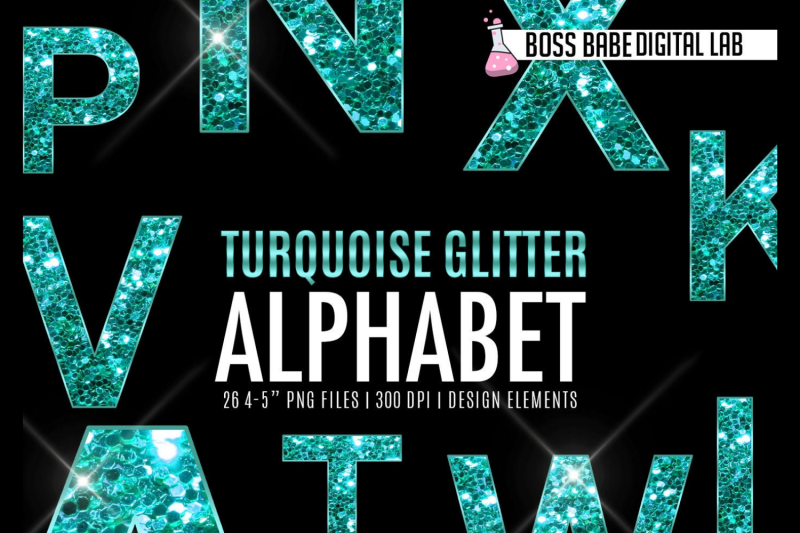 turquoise-glitter-alphabet-clipart