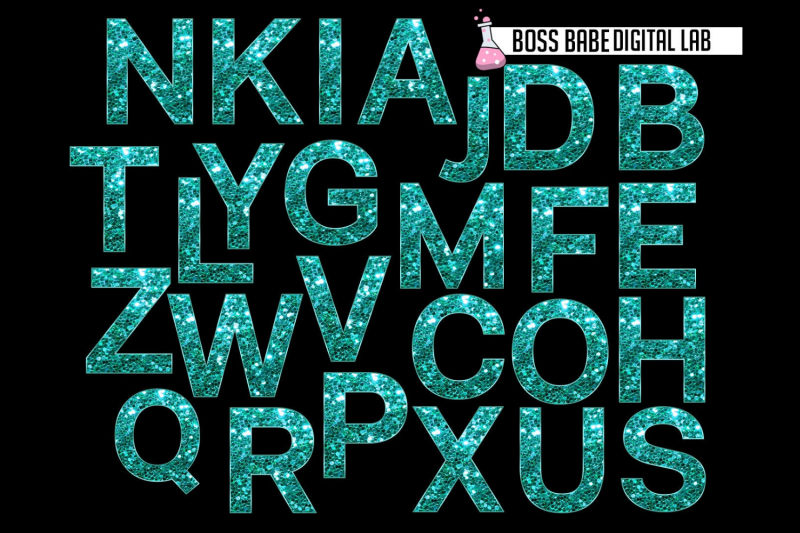 turquoise-glitter-alphabet-clipart