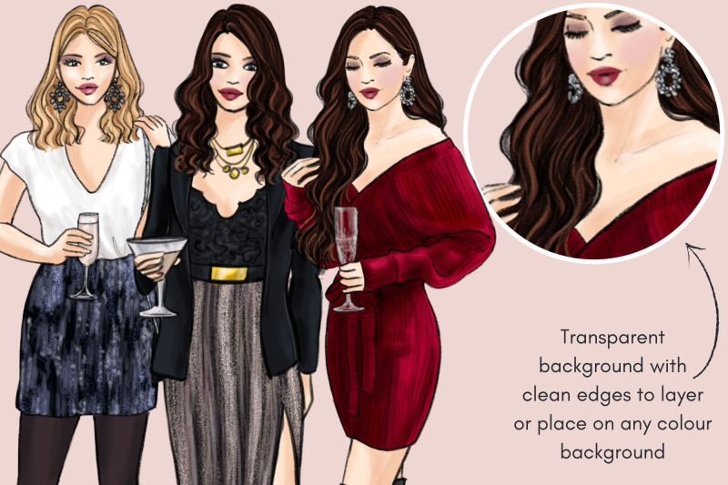 party-girls-light-skin-watercolor-fashion-clipart