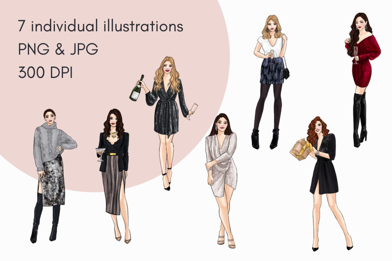 party-girls-light-skin-watercolor-fashion-clipart