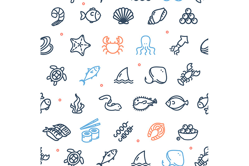 seafood-thin-line-seamless-pattern-background-vector