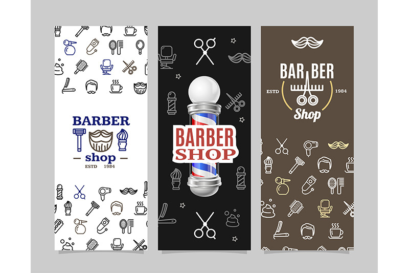 barber-shop-banner-poster-card-ad-vecrtical-set-vector