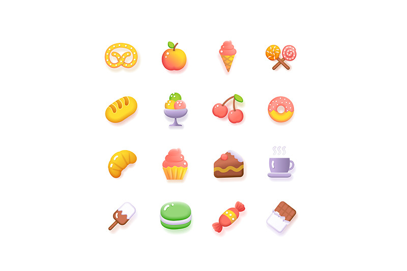 food-sweets-coffee-shop-bakery-icon-set-fluent-design-vector